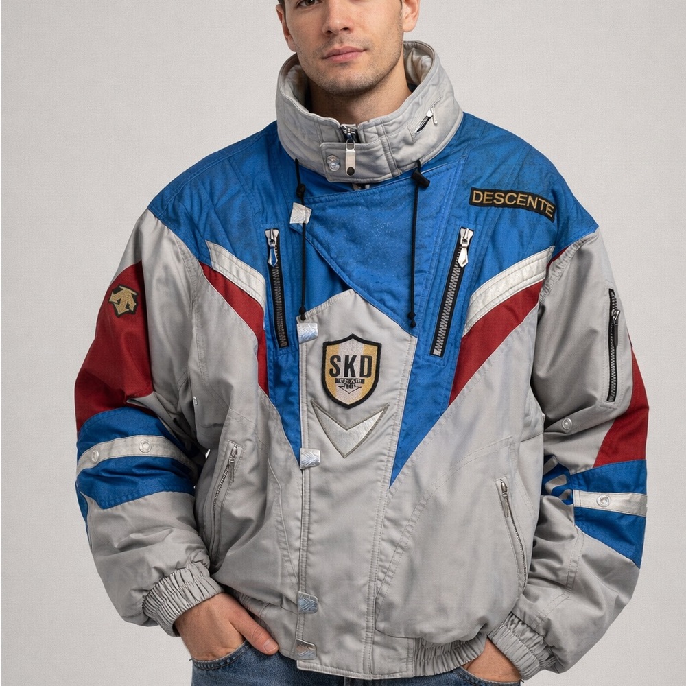 Vintage Descente SKD Team Ski Jacket Colorblock Gray/Blue/Red Size XL (54)
